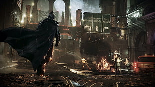 Batman, Gotham City, Batman: Arkham Knight, fire HD wallpaper