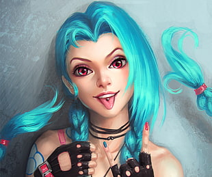 green hair female character illustration