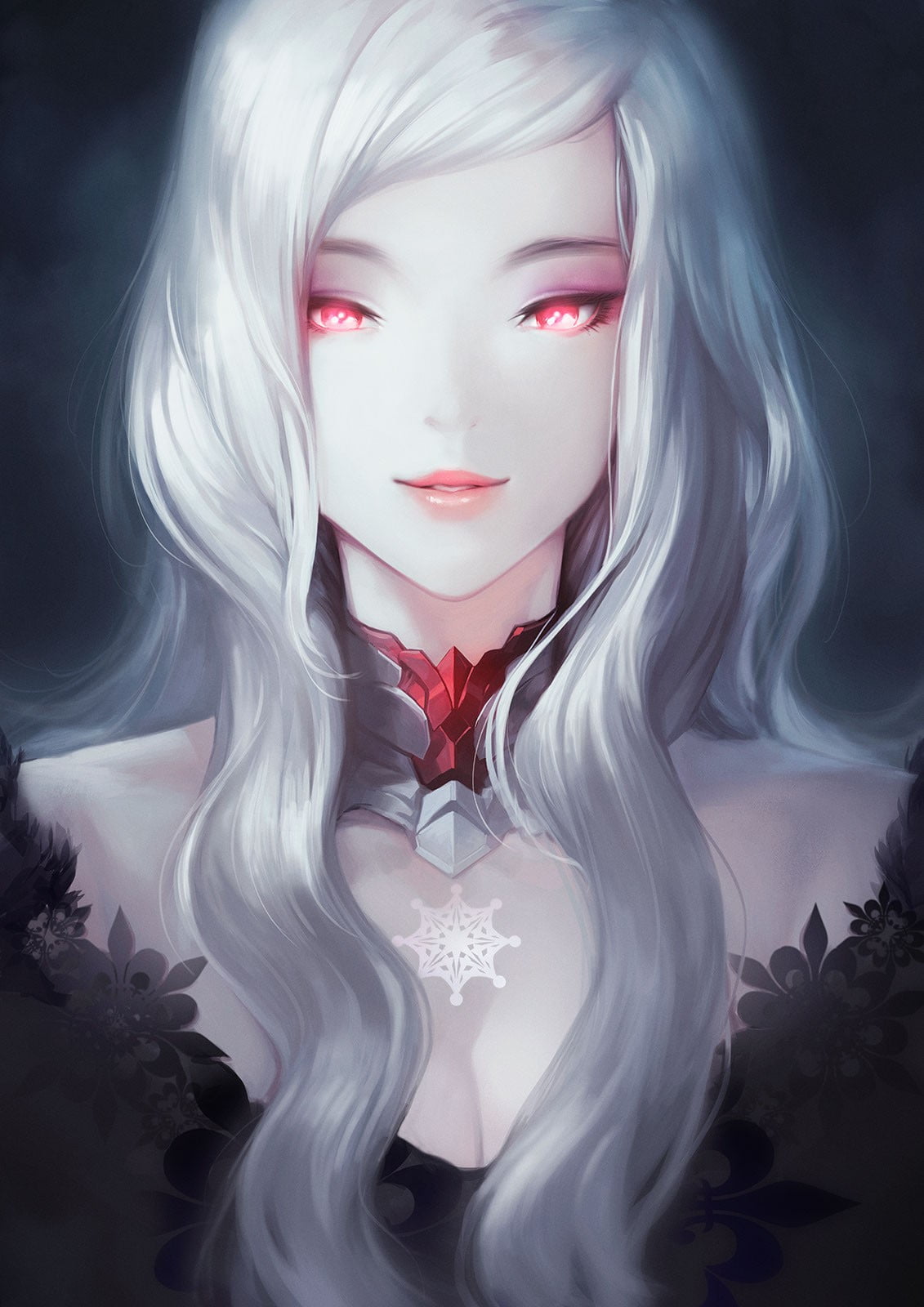 Gray Haired Female Anime Character Red Eyes White Hair Portrait 