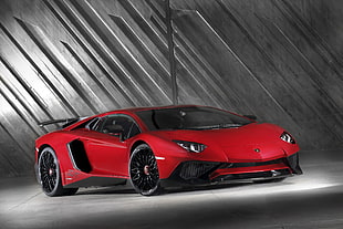 red supercar, Lamborghini, Lamborghini Aventador, Lamborghini Aventador LP 750-4, Lamborghini Aventador LP750-4 Superveloce HD wallpaper