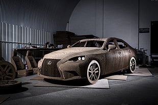brown Lexus IS cardboard makeshift