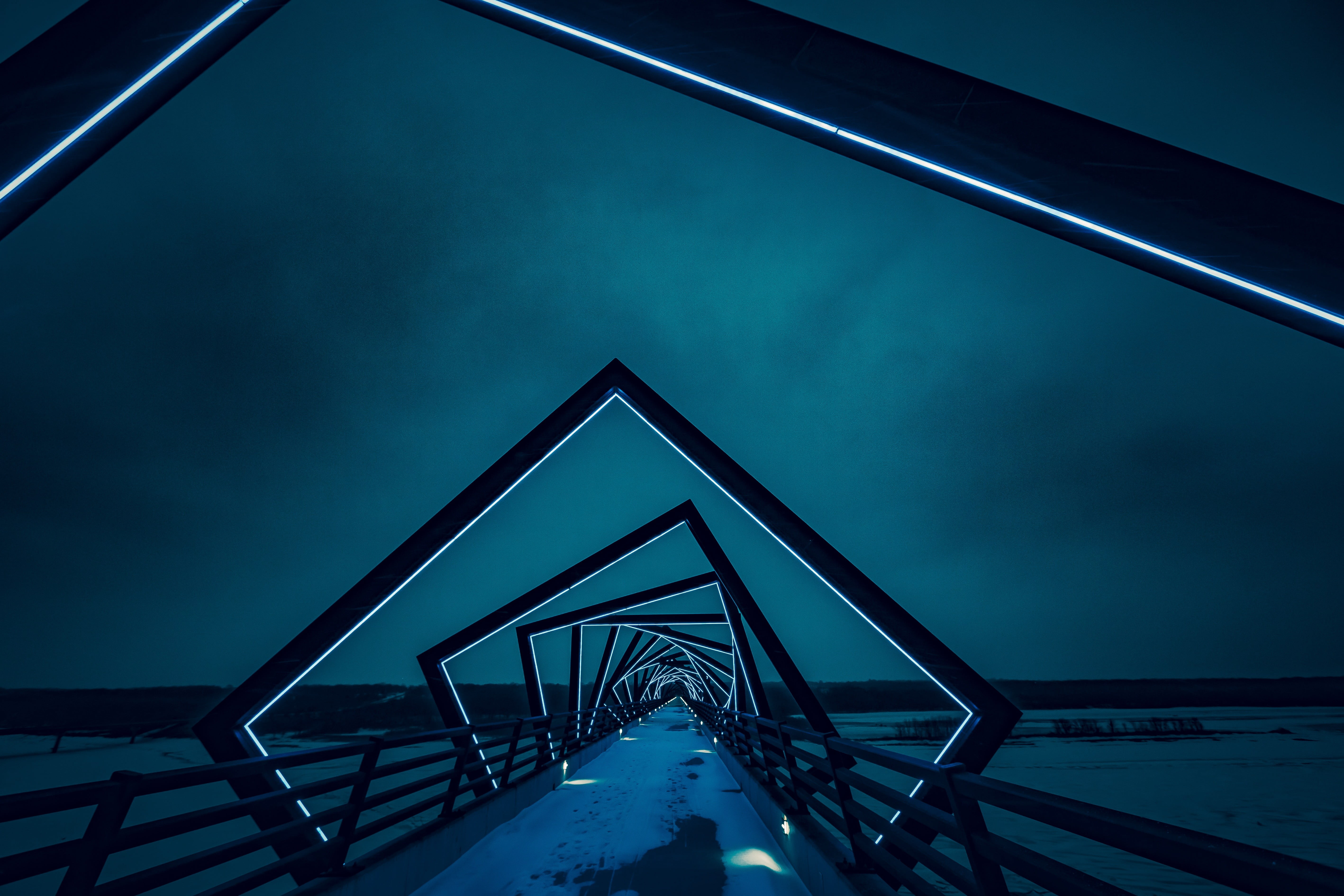 Blue And Black Maze Bridge Bridge Night Hd Wallpaper Wallpaper Flare