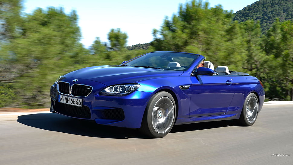 black BMW convertible coup, BMW M6, Convertible, blue cars HD wallpaper