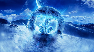 blue clouds, planet, owl, winter, ice