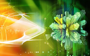 green digital structure with yellow light digital wallpaper