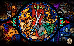 assorted-color stained glass, video games, Heroes of Might and Magic, warrior, glass