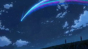 Your Name digital wallpaper, Kimi no Na Wa, Makoto Shinkai , starry night, comet