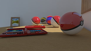 four assorted-color Pokemon Pokeball toys, Pokémon, Pokéballs, Pokédex