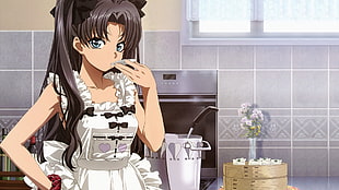 white and black wooden table, Fate Series, Tohsaka Rin, apron