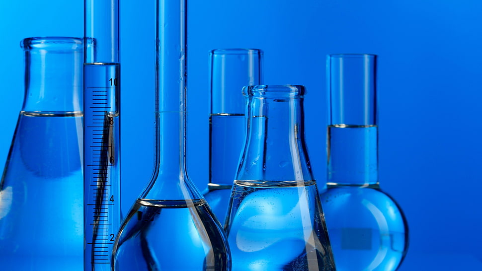 clear test tubes, science HD wallpaper