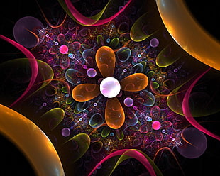 orange, purple, blue, pink, and green kaleidoscope wallpaper