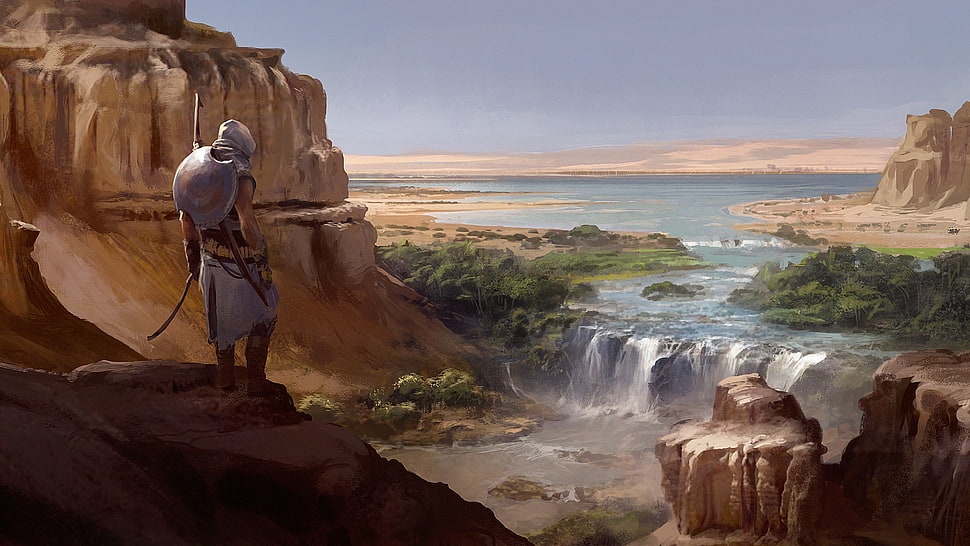 Assassin's Creed Odyssey poster, digital art, artwork, video games, Assassin's Creed: Origins HD wallpaper