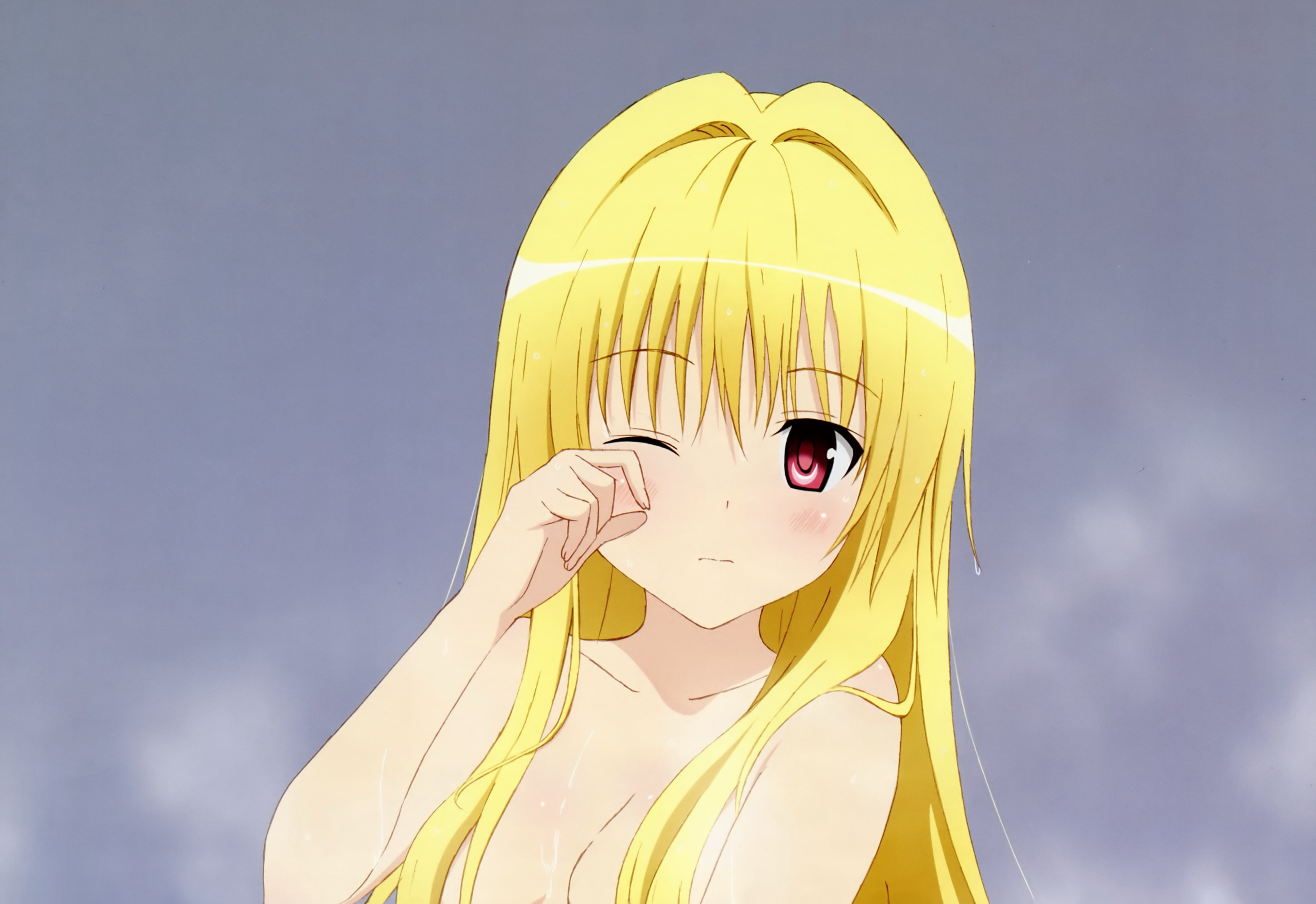 female yellow haired anime character HD wallpaper.