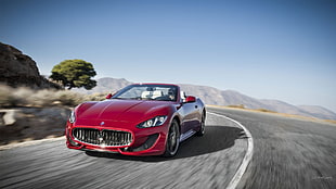 red Ford Mustang GT coupe, Maserati GranCabrio, car