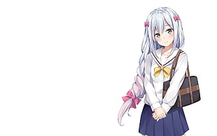 gray haired female anime character wallpaper, white background, Eromanga-sensei, Izumi Sagiri HD wallpaper