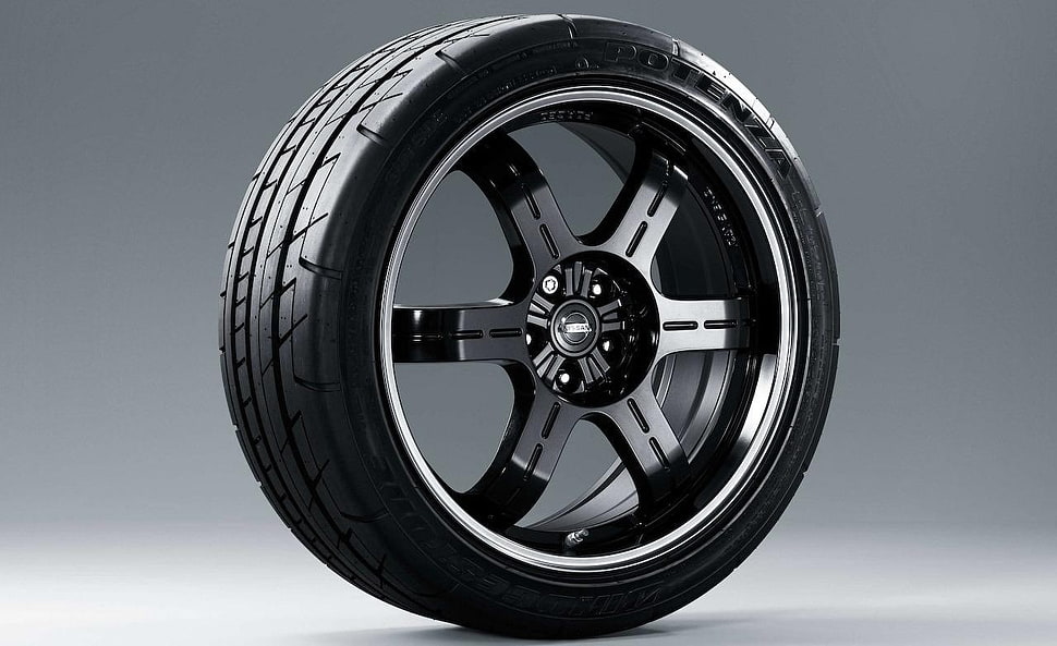 black 5-spoke car wheel with tire, car, sport , Nissan, Nissan GT-R HD wallpaper