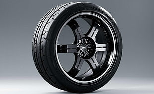 black 5-spoke car wheel with tire, car, sport , Nissan, Nissan GT-R HD wallpaper