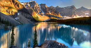 landscape photography of body water, moraine lake