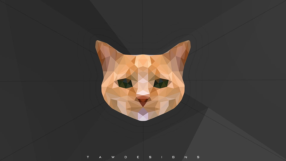 orange cat 3D illustration, cat, photo manipulation, low poly, animals HD wallpaper