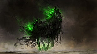 black and green horse, digital art, drawing, fantasy art, horse