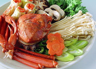 crab dish with vegetables HD wallpaper