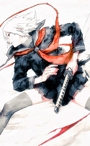 female anime character holding katana HD wallpaper