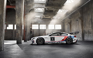 white sports coupe, car, BMW M6 GT3