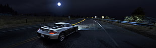 gray car illustration, Need for Speed: Hot Pursuit, car, Porsche Carrera GT, night
