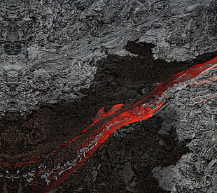 lava, selective coloring, red