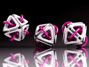 three pink-and-white 3D model digital wallpaper