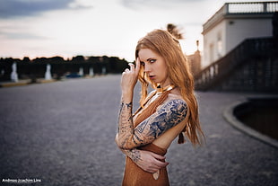 woman with tattoo on shoulder during daytime HD wallpaper