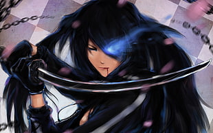 female holding katana sword animated illustration