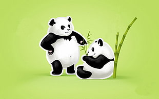two pandas beside bamboo tree HD wallpaper