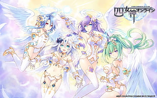 four female anime characters digital wallpaper, Hyperdimension Neptunia, Cyber Dimension Neptune, thigh-highs HD wallpaper