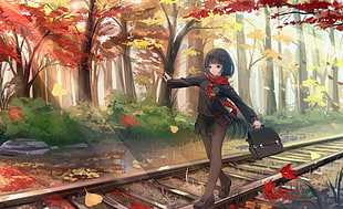 girl walking along train railway