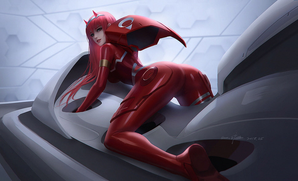 Red Anime Character Wallpaper Zero Two Darling In The