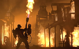 person holding flamethrower illustration, Team Fortress 2, Pyro (character), fire, video games HD wallpaper