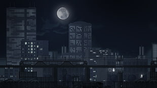 bridge near buildings during nighttime painting, Gunpoint, video games