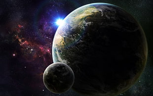 Earth and Venus planets, space, planet, digital art, space art