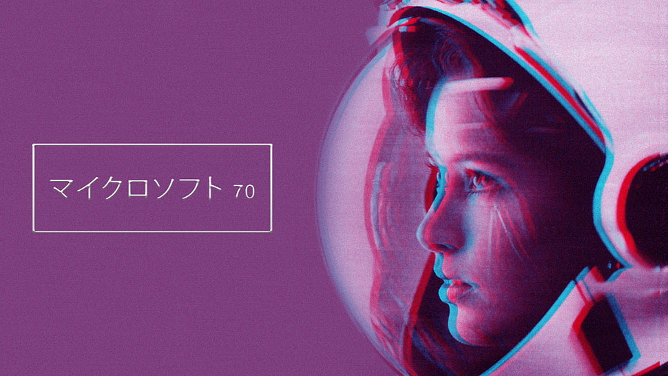 white helmet with text overlay, Anna Lee Fisher, astronaut, RGB, vaporwave HD wallpaper