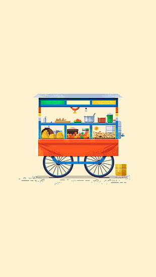 multicolored food cart illustration, minimalism HD wallpaper