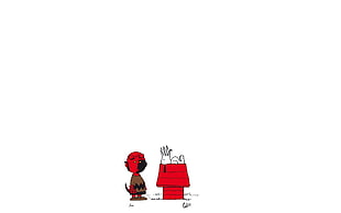 boy in gray top standing beside red house clip art, Snoopy, Cthulhu, Hellboy, minimalism