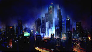 photo of city during night time, city, artwork, cityscape