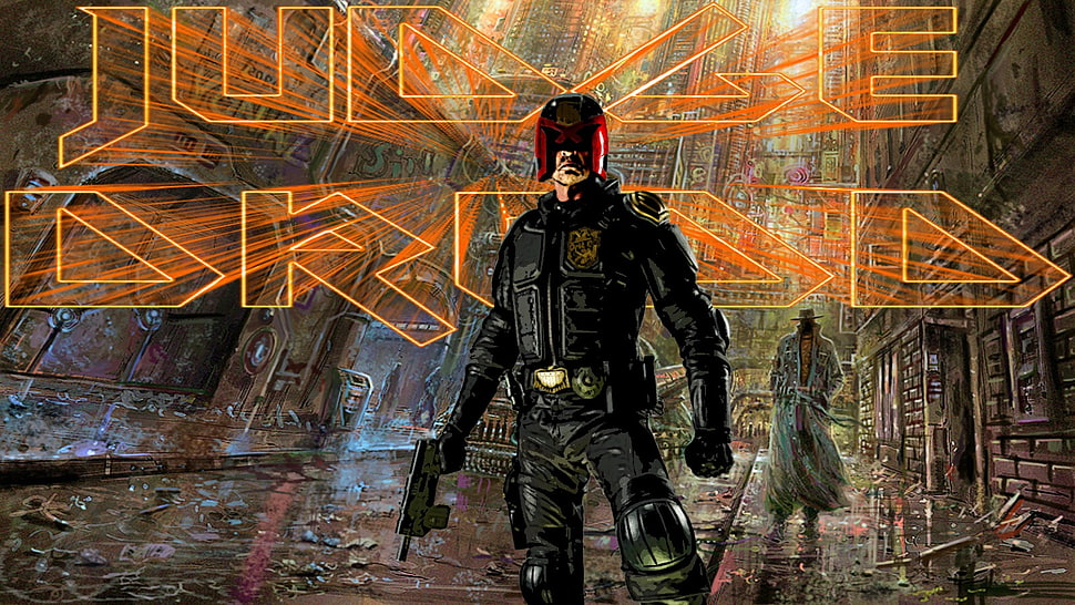 black and gray action figure, artwork, Judge Dredd HD wallpaper