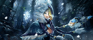 woman wearing white and black hooded cape digital wallpaper, Rylai, video games, Dota 2, Dota