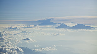 white clouds, landscape, mountains HD wallpaper