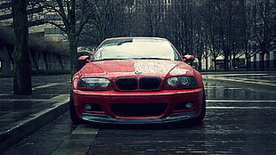 red BMW E46 parked on parking lot HD wallpaper