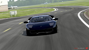 blue Lamborghini Murcielago coupe, Lamborghini Murcielago, race tracks, Forza Motorsport 4, video games