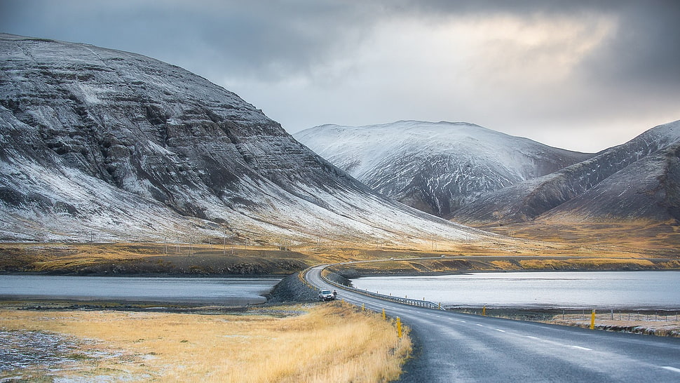 gray and brown mountain, nature, landscape, clouds, road HD wallpaper