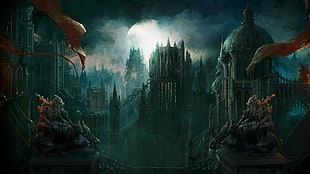 gray mansion illustration, Castlevania, castle, video games, blood